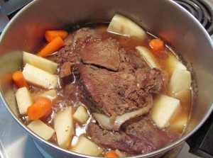 Pot roast & veggies in the pot