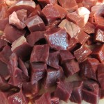Raw beef heart cubed