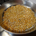 Unpopped popcorn in skillet