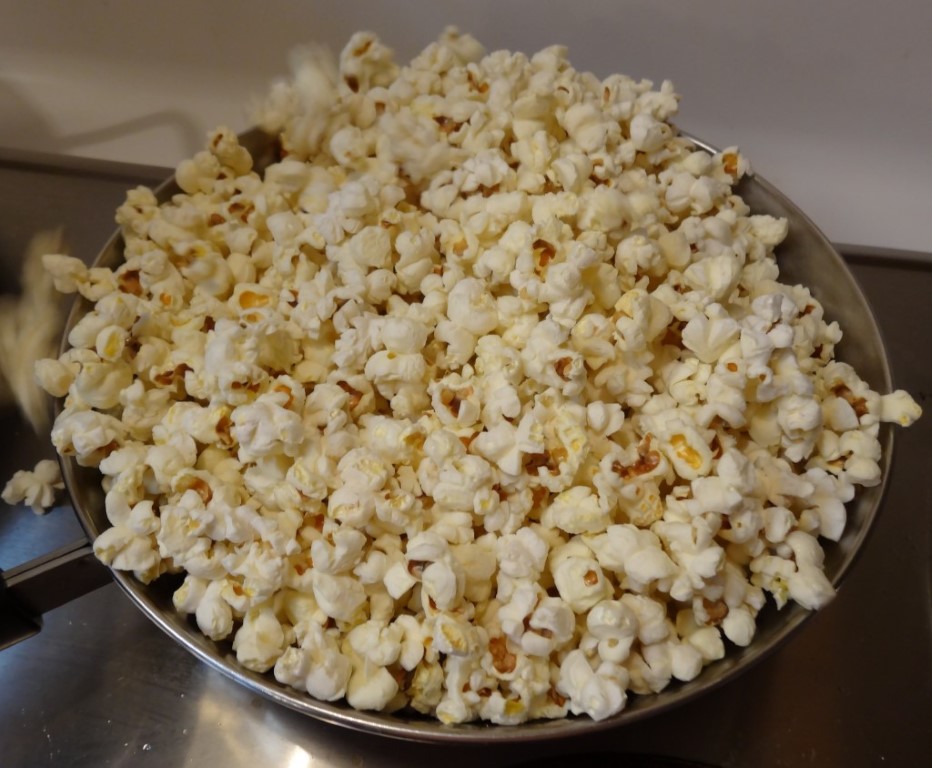 Popped corn in skillet